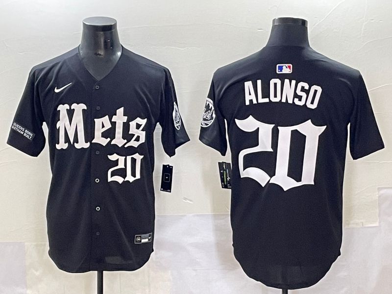 Men 2025 New York Mets #20 Alonso Black Five generations Joint Name Nike MLB Jersey style 9